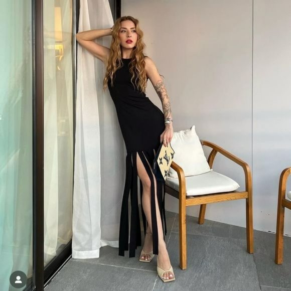 RARE ZARA LONG FRINGED DRESS - Picture 1 of 11